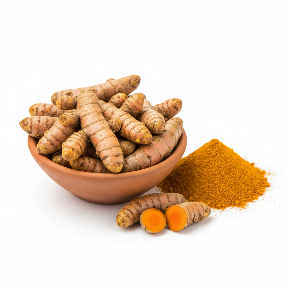 Organic Turmeric Powder in clay bowl
